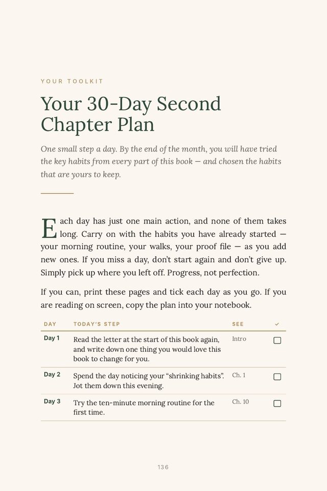 The first page of the 30-day plan with daily steps and tick boxes