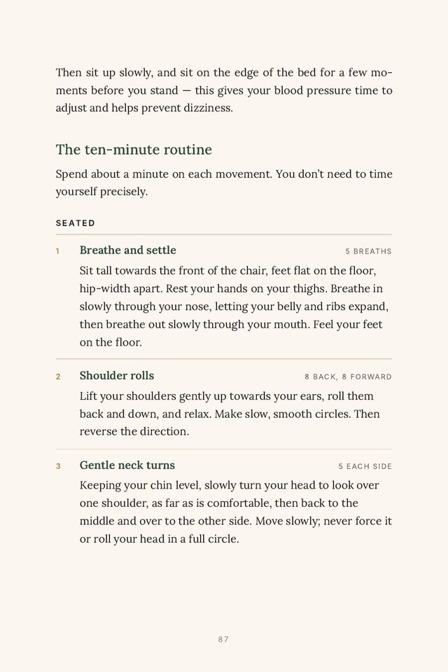 A page of the ten-minute morning routine with seated exercises